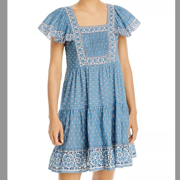 NWT Sea NY Fernanda Tile Print Flutter Sleeve Dress - Picture 1 of 7